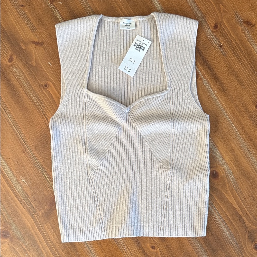 Abercrombie & Fitch Light Cream Ribbed Square-Neck Tank Top